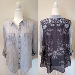 Free People Sheer Cotton Button Up Blouse